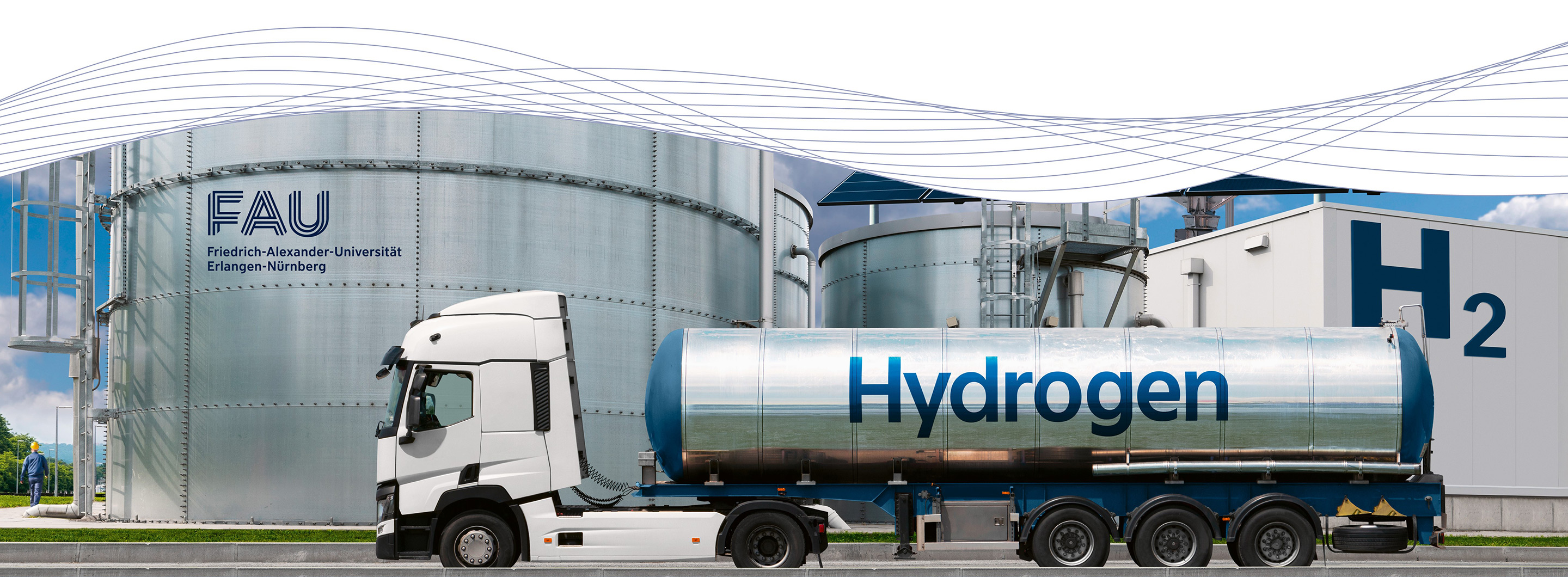 Auf einem weißen und silbernen Lastwagen steht "Hydrogen".